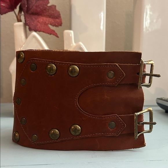 Arden B Accessories - Arden B Brown Leather Belt with Gold Studs